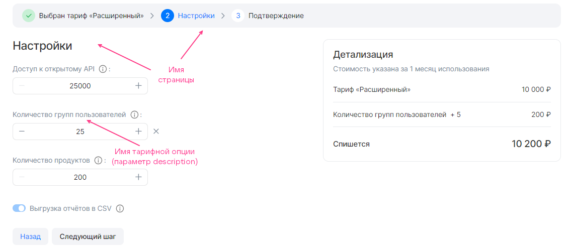 Мастер конфигурации тарифного плана